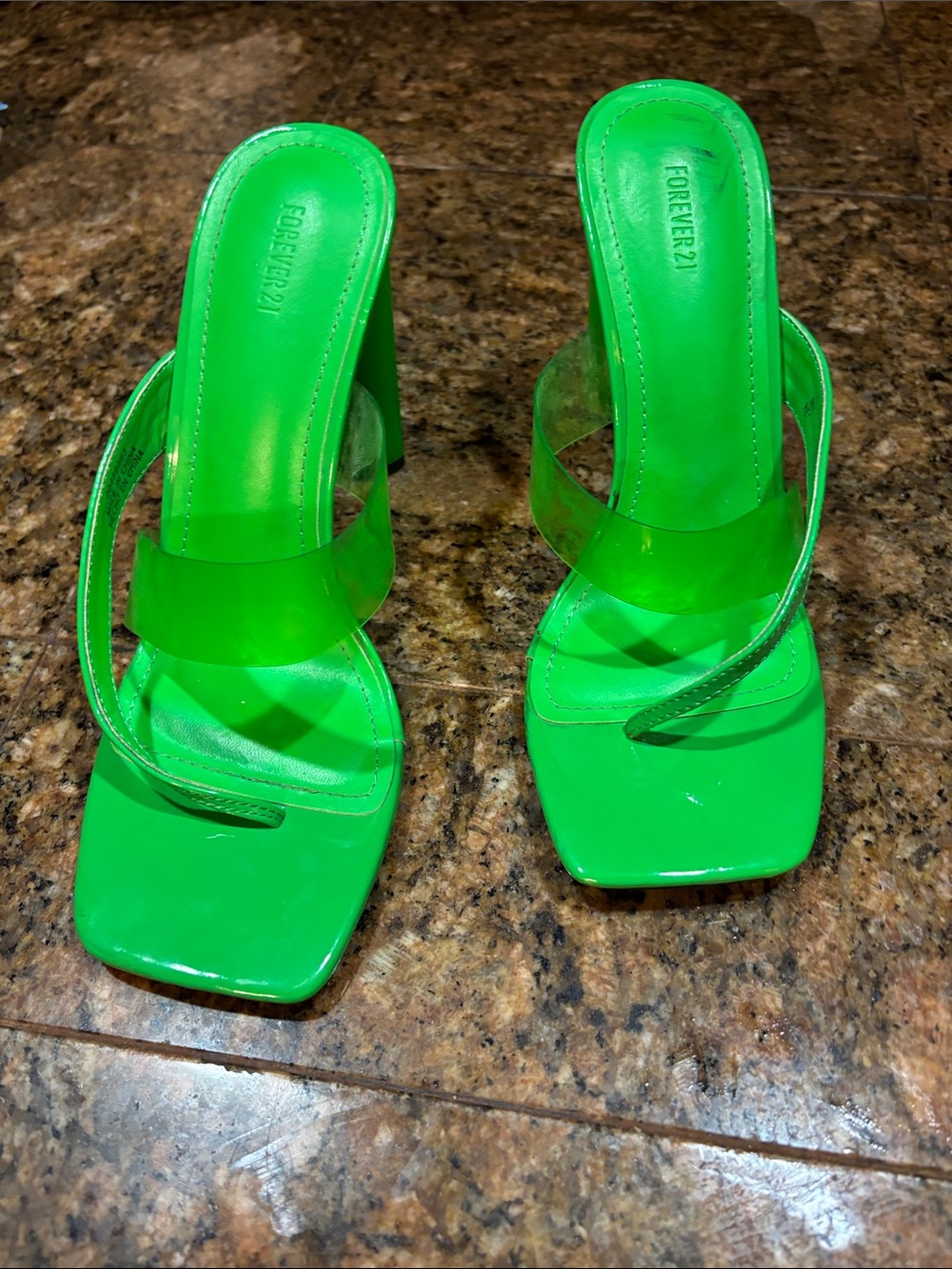 Forever 21 Neon Green Square-Toe High Heel Sandals